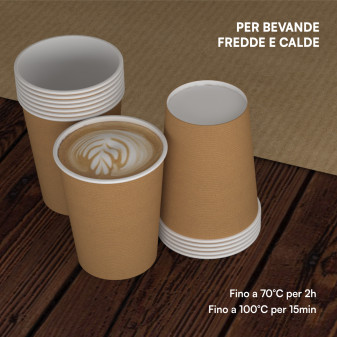 50 Bicchieri in 100% Carta Biodegradabile Avana da 200ml