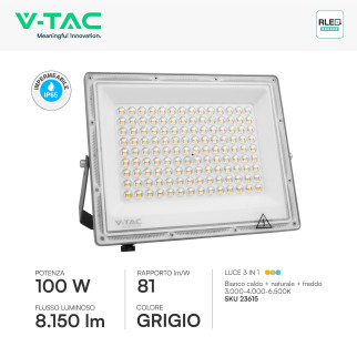 V-Tac VT-44100CCT Faro LED 100W SMD IP65 Led Sostituibili