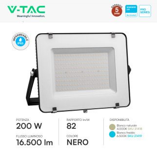 VT-200 Faro LED SMD 200W IP65 Chip Samsung Nero V-Tac