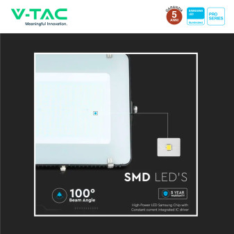 VT-200 Faro LED SMD 200W IP65 Chip Samsung Nero V-Tac