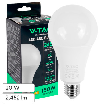 V-Tac Lampadina LED E27 20W Goccia A80 SMD Opaca