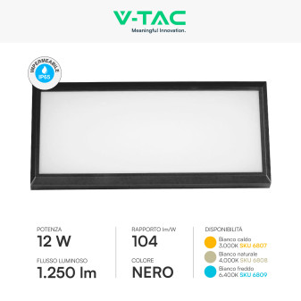 VT-8054 Lampada LED da Muro 12W SMD IP65 Colore Nero V-Tac