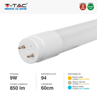VT-6072 Tubo LED SMD Nano Plastic T8 G13 9W 60cm V-Tac