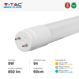 VT-6072 Tubo LED SMD Nano Plastic T8 G13 9W 60cm V-Tac