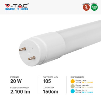 VT-1577 Tubo LED SMD Nano Plastic T8 G13 20W 150cm V-Tac
