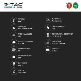 VT-1577 Tubo LED SMD Nano Plastic T8 G13 20W 150cm V-Tac