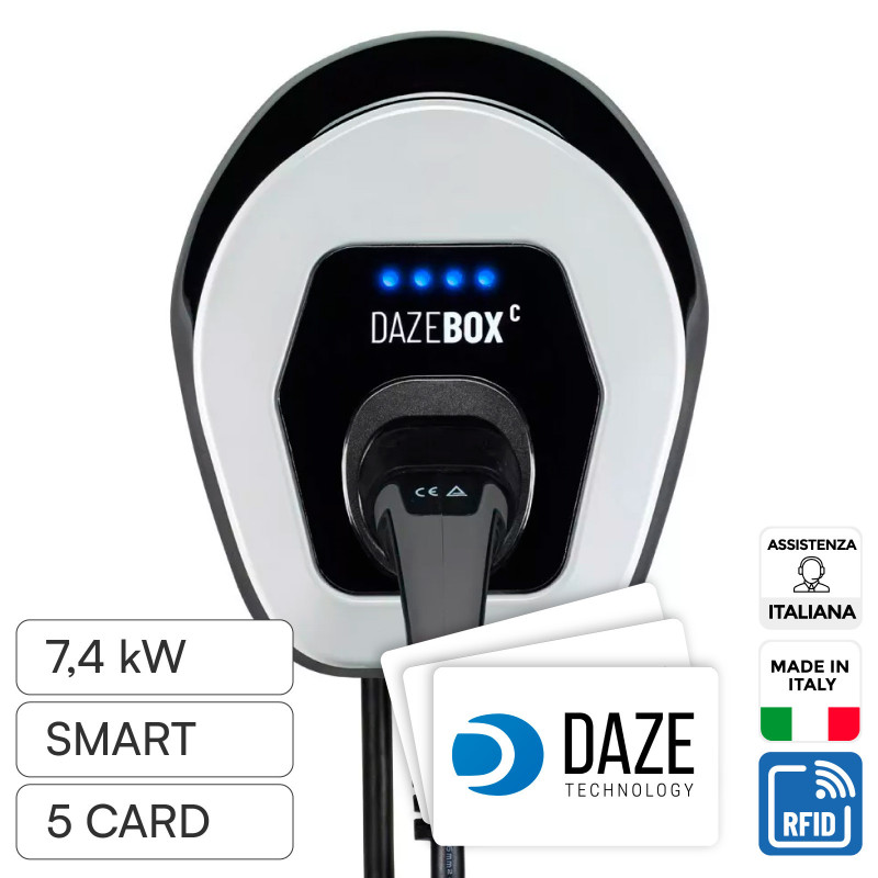 Wallbox 7,4kW Monofase IP55 con Cavo Tipo 2 Bluetooth Wi-Fi Daze
