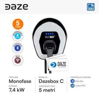 Wallbox 7,4kW Monofase IP55 con Cavo Tipo 2 Bluetooth Wi-Fi Daze