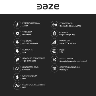 Wall Box Daze 7,4kW Monofase Dazebox Home C con Cavo Tipo 2