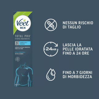 Veet Men Total Pro Crema Depilatoria Petto e Corpo per Pelli Sensibili