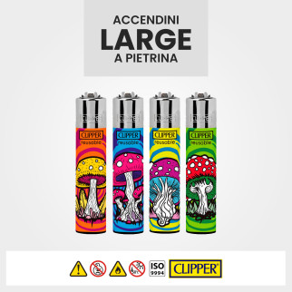 Clipper Large Accendino a Pietrina Magic Mushrooms 4 Accendini