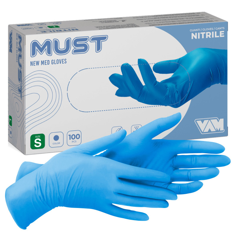 New Med Gloves Guanti Monouso Blu in Nitrile senza Talco