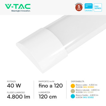 Tubo LED Prismatico Plafoniera 40W 120cm VT-8-40 V-Tac Pro