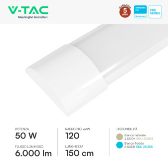 Tubo LED Prismatico Plafoniera 50W 150cm VT-8-50 V-Tac Pro