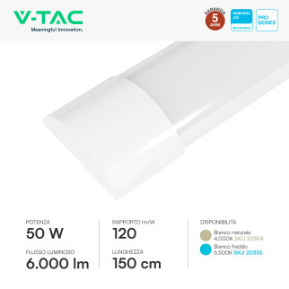 Tubo LED Prismatico Plafoniera 50W 150cm VT-8-50 V-Tac Pro