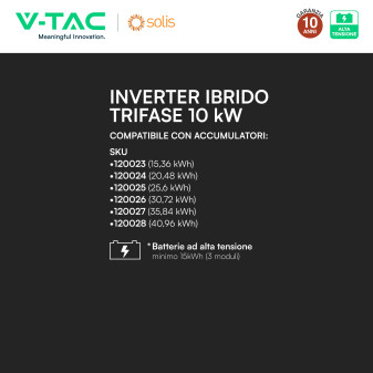 V-Tac Inverter Trifase Ibrido 10kW CEI 0-21 e 0-16