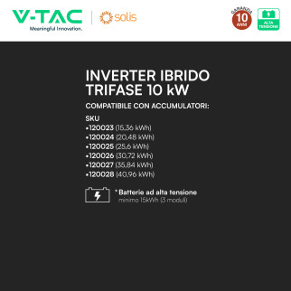 V-Tac Inverter Trifase Ibrido 10kW CEI 0-21 e 0-16