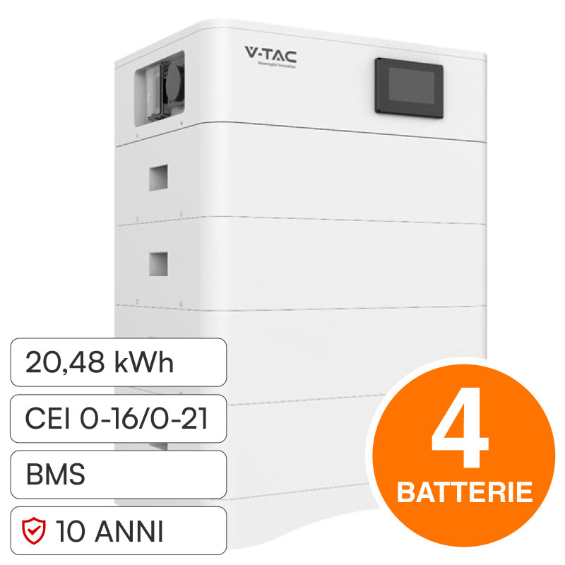 V-Tac Kit 4 Batterie BMS Stack LiFePO4 Fotovoltaico CEI 0-21 e 0-16