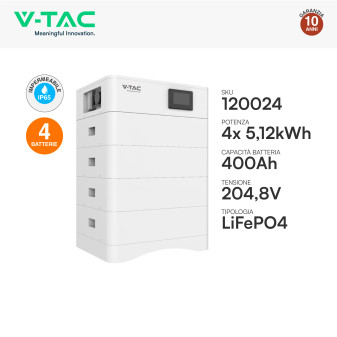 V-Tac Kit 4 Batterie BMS Stack LiFePO4 Fotovoltaico CEI 0-21 e 0-16