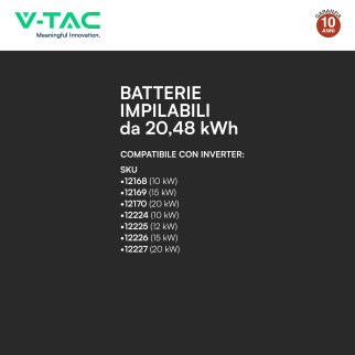 V-Tac Kit 4 Batterie BMS Stack LiFePO4 Fotovoltaico CEI 0-21 e 0-16