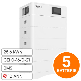 V-Tac Kit 5 Batterie BMS Stack LiFePO4 Fotovoltaico CEI 0-21 0-16