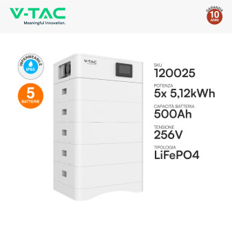 V-Tac Kit 5 Batterie BMS Stack LiFePO4 Fotovoltaico CEI 0-21 0-16
