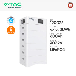 V-Tac Kit 6 Batterie BMS Stack LiFePO4 Fotovoltaico CEI 0-21 0-16