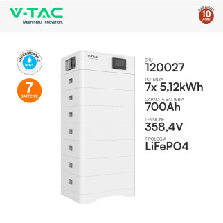 V-Tac Kit 7 Batterie BMS Stack LiFePO4 Fotovoltaico CEI 0-21 0-16