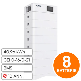 V-Tac Kit 8 Batterie BMS Stack LiFePO4 Fotovoltaico CEI 0-21 0-16