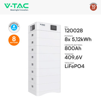 V-Tac Kit 8 Batterie BMS Stack LiFePO4 Fotovoltaico CEI 0-21 0-16