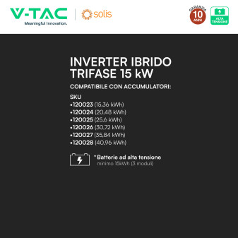 V-Tac Inverter Trifase Ibrido On-Grid / Off-Grid 15kW CEI 0-21 0-16