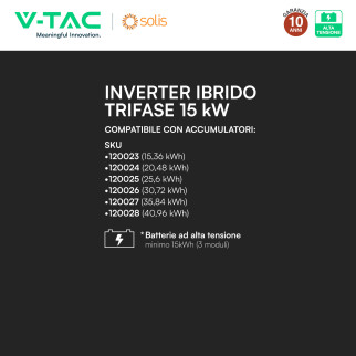 V-Tac Inverter Trifase Ibrido On/Off-Grid 20kW CEI 0-21 0-16