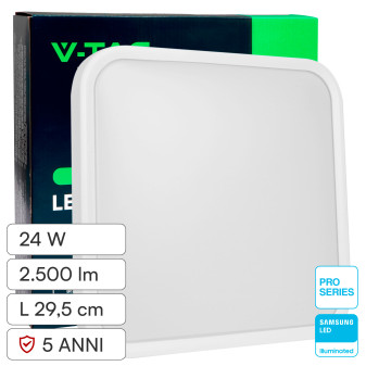 V-Tac VT-8624 Plafoniera LED Quadrata 24W SMD Chip Samsung IP44