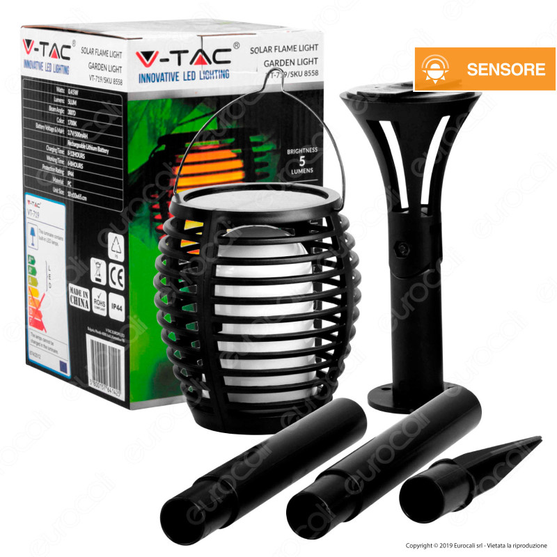 V-Tac VT-719 Lanterna da Giardino con Luce LED e Pannello Solare -