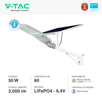 VT-ST303 Lampada Stradale LED con Pannello Solare IP65 V-Tac