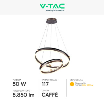V-Tac VT-7578 Lampadario LED a Sospensione 50W SMD Colore Caffè