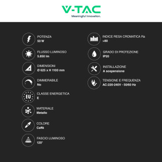 V-Tac VT-7578 Lampadario LED a Sospensione 50W SMD Colore Caffè