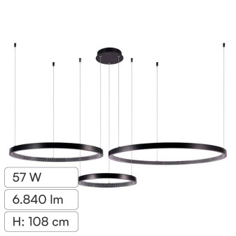 V-Tac VT-7824 Lampadario LED a Sospensione 57W SMD Colore Nero