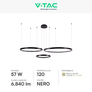 V-Tac VT-7824 Lampadario LED a Sospensione 57W SMD Colore Nero