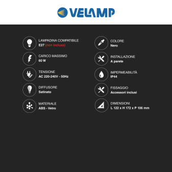 Plafoniera in Vetro per Lampadine E27 IP44 Velamp Turtle