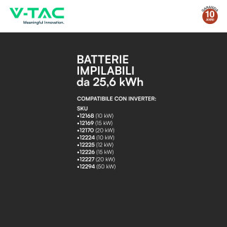 V-Tac Kit 5 Batterie BMS Stack LiFePO4 Fotovoltaico CEI 0-21 0-16