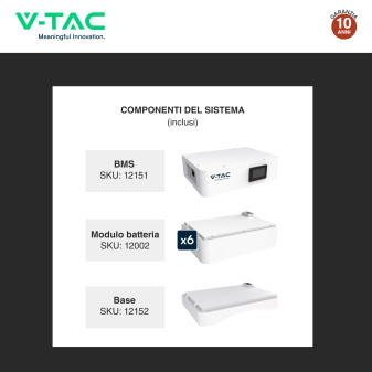 V-Tac Kit 6 Batterie BMS Stack LiFePO4 Fotovoltaico CEI 0-21 0-16