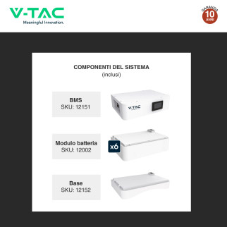 V-Tac Kit 6 Batterie BMS Stack LiFePO4 Fotovoltaico CEI 0-21 0-16
