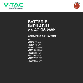 V-Tac Kit 8 Batterie BMS Stack LiFePO4 Fotovoltaico CEI 0-21 0-16