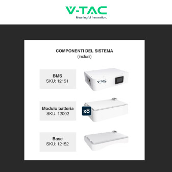 V-Tac Kit 8 Batterie BMS Stack LiFePO4 Fotovoltaico CEI 0-21 0-16
