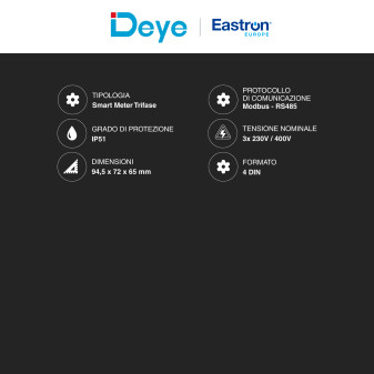 Eastron Misuratore per Inverter Trifase Deye Solis 3x 230-400V RS485