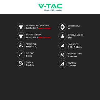 Portafaretto GU10 e GU5.3 (MR16) Bianco Fisso V-Tac VT-443