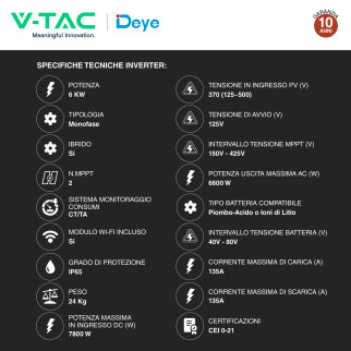Inverter Ibrido 6kW IP65 per Impianto Fotovoltaico V-Tac
