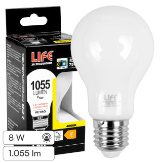 Life Lampadina LED E27 8W Goccia A60 Filament Vetro Bianco con Sensore