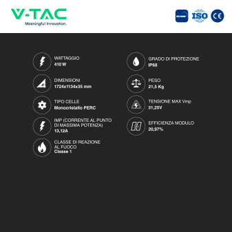 Pannelli Solari Fotovoltaici 410W IP68 108 Celle V-Tac